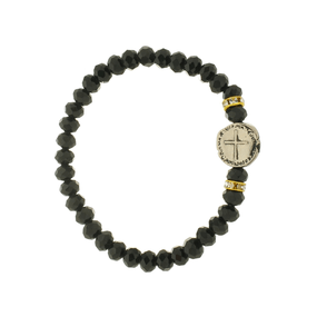 Kit Pulseira da Medalha das Duas Cruzes Preta com Detalhes em Strass - 3Un