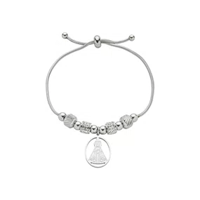 Pulseira em Inox com Berloques e Pingente de Nossa Senhora Aparecida Vazada