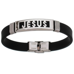 Pulseira Jesus de Silicone com Inox