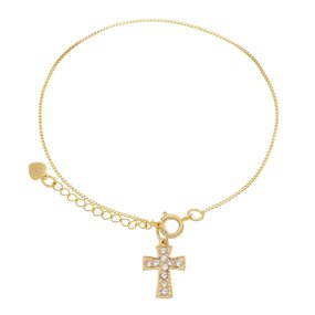 Pulseira Folheada com Pingente em Cruz Strass