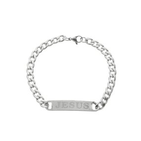 Pulseira Masculina com Medalha do Nome Jesus em Inox - Prata