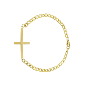 Pulseira Masculina com Pingente de Cruz em Inox - Dourado