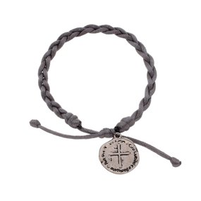 Pulseira da Medalha das Duas Cruzes Trançada Cinza - 3Un
