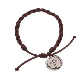 Pulseira da Medalha das Duas Cruzes Trançada Marrom - 3Un