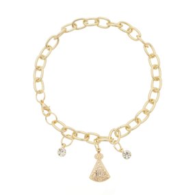 Pulseira Nossa Senhora Aparecida Folheada com Corrente de Elo
