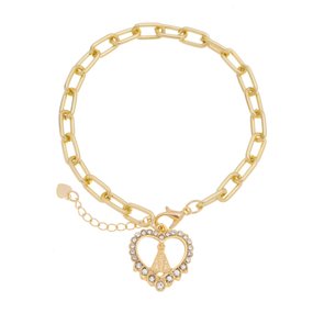 Pulseira Nossa Senhora Aparecida Folheada com Pingente Coração