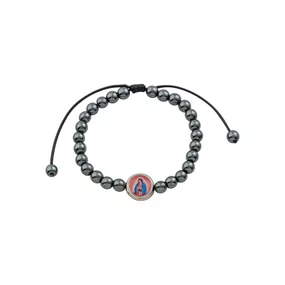 Pulseira Regulável Resinada Nossa Senhora de Guadalupe Hematita 6mm
