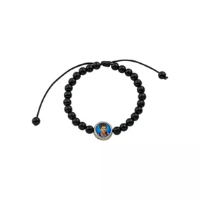 Pulseira Regulável Resinada São Carlo Acutis Pérola Preta 6mm