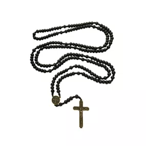 Rosário com Medalha de São Bento e Contas Madeira - Preto