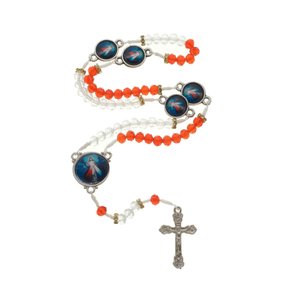 Terço com Entremeio de Jesus Misericordioso - Cristal Transparente e Vermelho