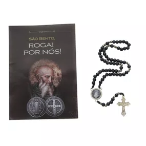 Terço com Folheto da Medalha de São Bento - Preto