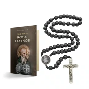 Terço com Folheto de São Bento - Madeira Preto 8m