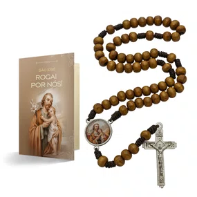 Terço com Folheto de São José - Madeira Marrom Claro 8mm