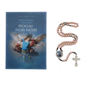 Terço com Folheto de São Miguel Arcanjo - Rose Gold
