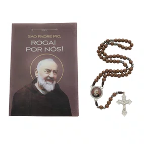 Terço com Folheto de São Padre Pio de Pietrelcina - Marrom