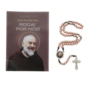 Terço com Folheto de São Padre Pio de Pietrelcina - Rose Gold