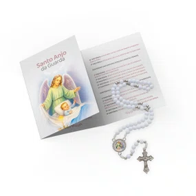 Terço com Folheto do Anjo da Guarda - Pérola Branco