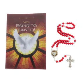 Terço com Folheto do Divino Espírito Santo - Vermelho