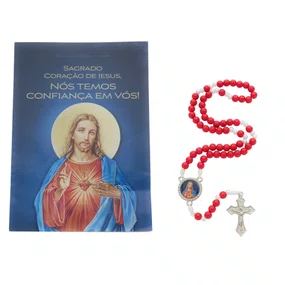 Terço com Folheto do Sagrado Coração de Jesus - Vermelho