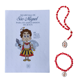 Terço com Folheto e Pulseira da Quaresma de São Miguel Arcanjo - Infantil