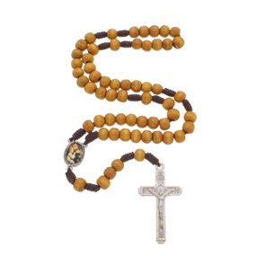 Terço com Medalha de São José em Madeira - Marrom Claro