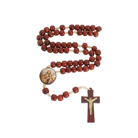 Terço com Medalha Redonda de São José em Madeira Pau-Brasil