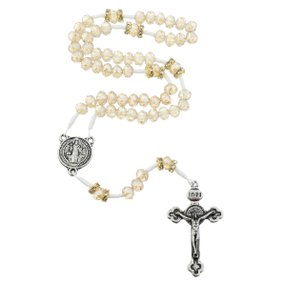 Kit Terço da Medalha de São Bento com Detalhes em Strass Cristal Caramelo - 2Un