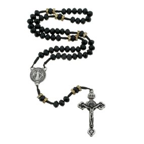 Kit Terço da Medalha de São Bento com Detalhes em Strass Cristal Preto - 2Un