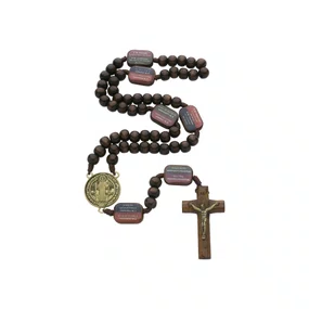 Terço da Contemplação Dos Mistérios em Madeira com São Bento 10mm