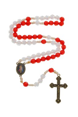 Terço da Misericórdia com Contas Cristal - Vermelho e Branco