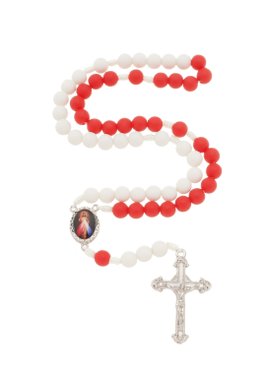 Terço da Misericórdia com Contas Pérola - Vermelho e Branco 8mm