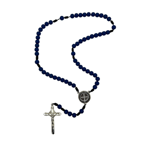 Terço da Medalha de São Bento com Conta Emborrachada - Azul Marinho