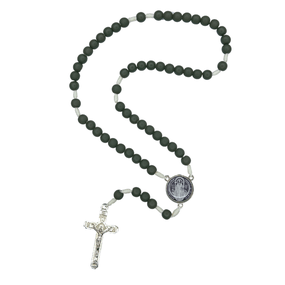 Terço da Medalha de São Bento com Conta Emborrachada - Verde Militar