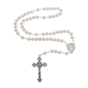 Terço da Medalha de São Bento com Contas Pérola - Branco
