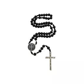 Terço da Medalha de São Bento com Contas Pretas Pérola - Masculino