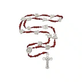 Terço da Via Sacra Madeira Vermelho 6mm