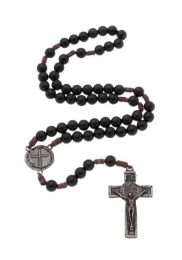 Terço Medalha Das Duas Cruzes - Preto 8mm