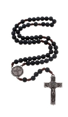 Terço Medalha Das Duas Cruzes - Preto Fosco 8mm