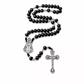 Terço de Cristal Nossa Senhora Aparecida Niquel Vazado Preto