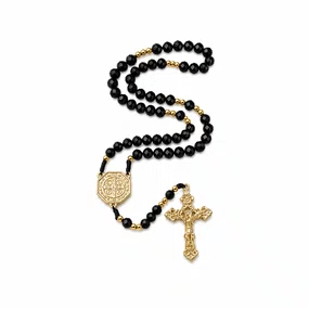 Terço de Cristal São Bento Dourado Preto