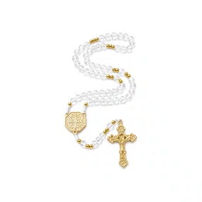 Terço de Cristal São Bento Dourado Transparente