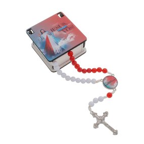 Terço de Jesus Misericordioso com Porta-Terços em MDF - Branco e Vermelho