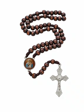 Terço de Mãe Rainha de Madeira Marrom Escuro 8mm
