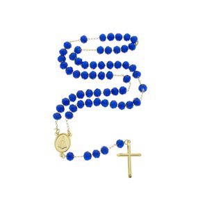 Terço de Nossa Senhora Aparecida com Contas Cristal Azul Marinho - Folheado