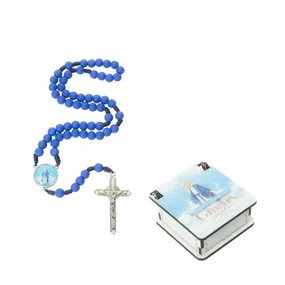 Terço de Nossa Senhora das Graças com Porta-Terços em MDF - Azul Claro