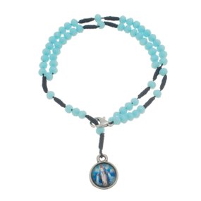 Kit Terço de Pulso de Nossa Senhora das Graças e Contas Cristal Azul - 2Un