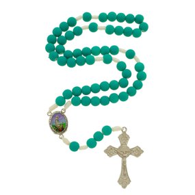 Terço de Nossa Senhora de Fatíma Conta Emborrachada - Verde Água 8mm