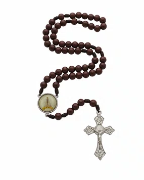 Terço de Nossa Senhora de Nazaré com Contas em Pérola Marrom Escuro