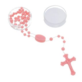 Terço de Nylon Plástico Rosa com Estojo