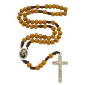 Terço de Padre Pio - Madeira Marrom Claro 8mm